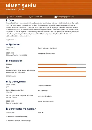 Ressam Cv Örnekleri cv indir